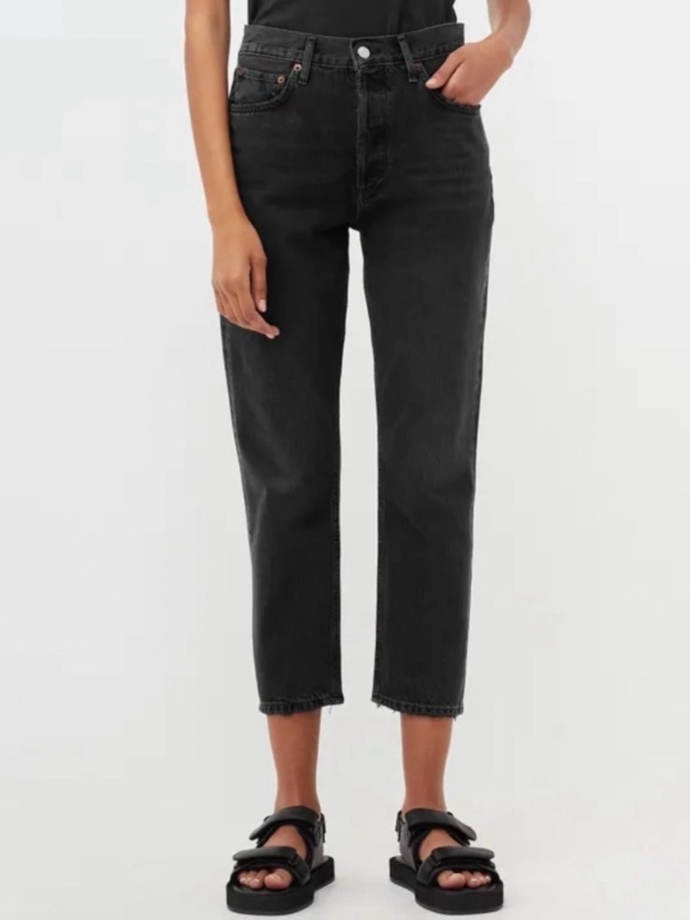 Agolde Riley High Rise Straight Ankle Crop Jean Faded Black Rigid Denim Edit 30